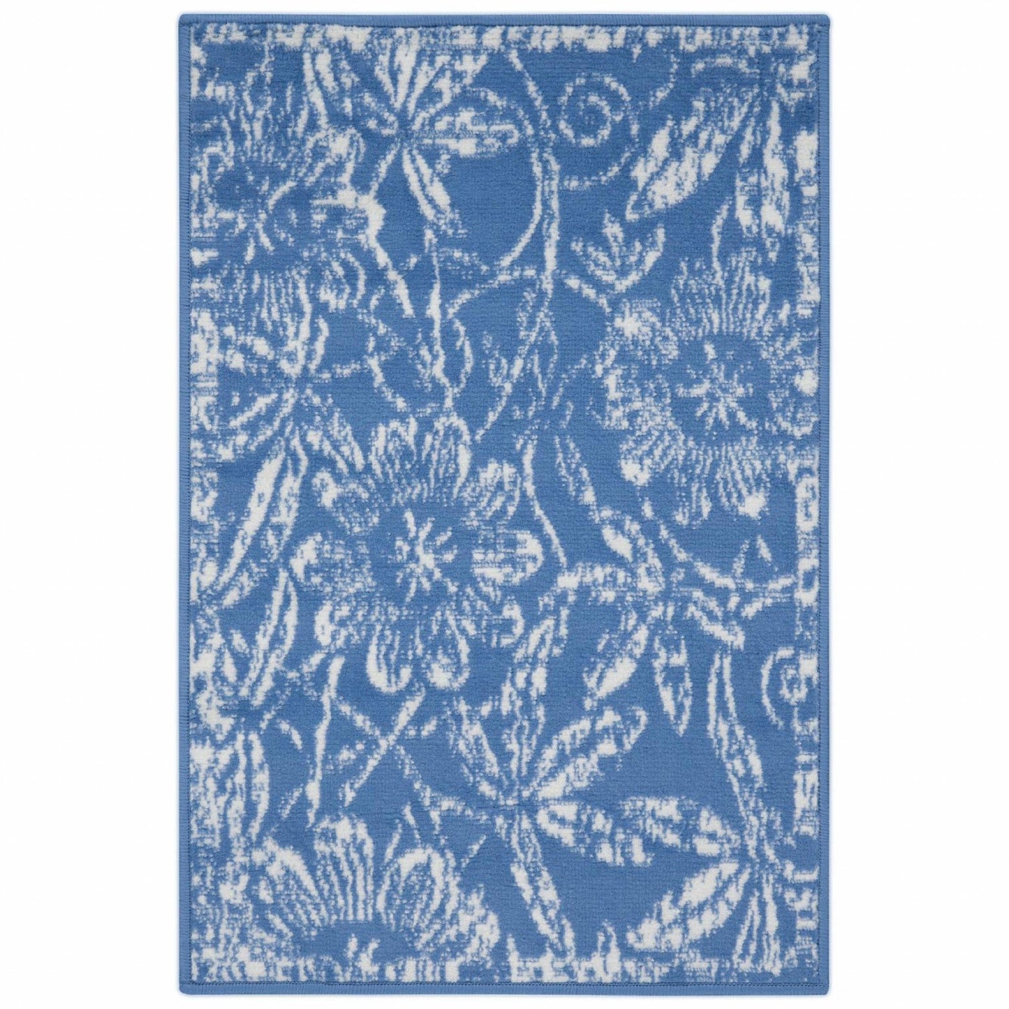 4’ X 6’ Blue And Ivory Floral Vines Area Rug
