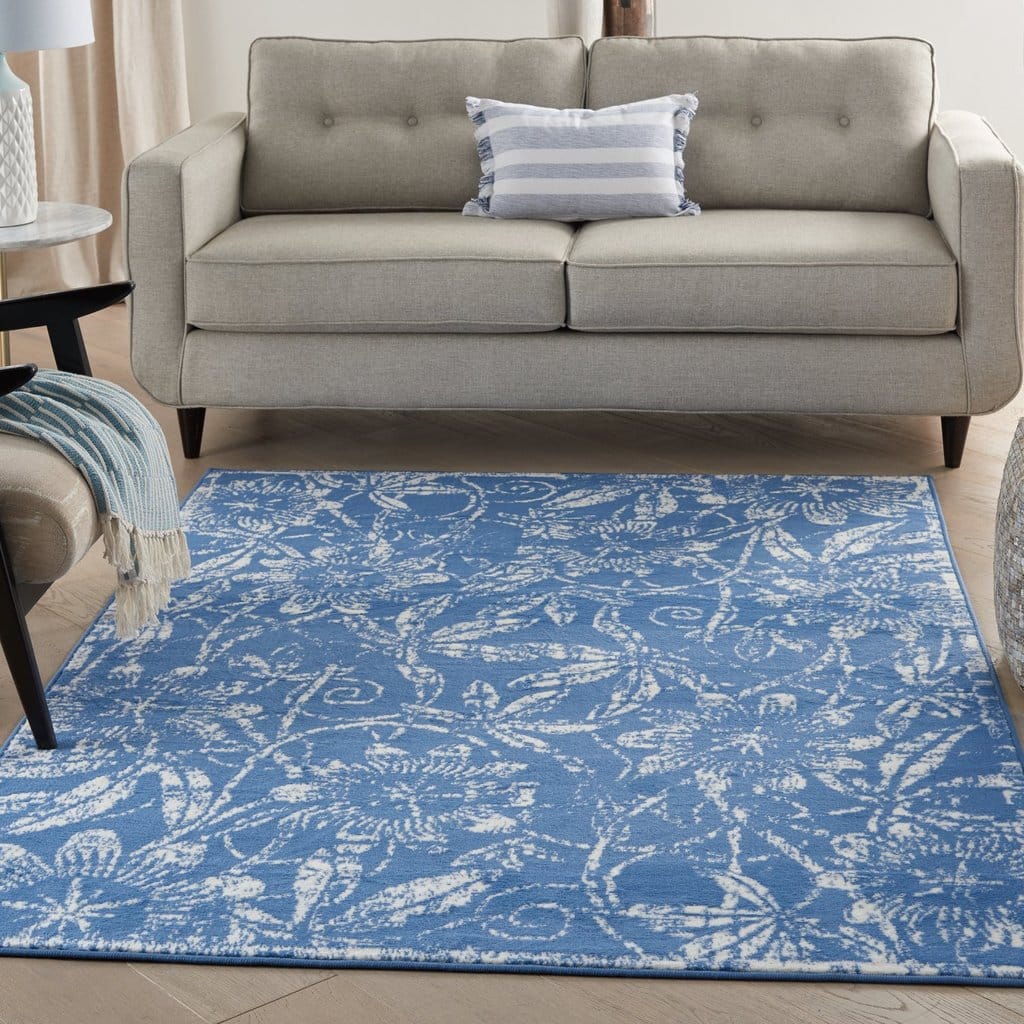 4’ X 6’ Blue And Ivory Floral Vines Area Rug