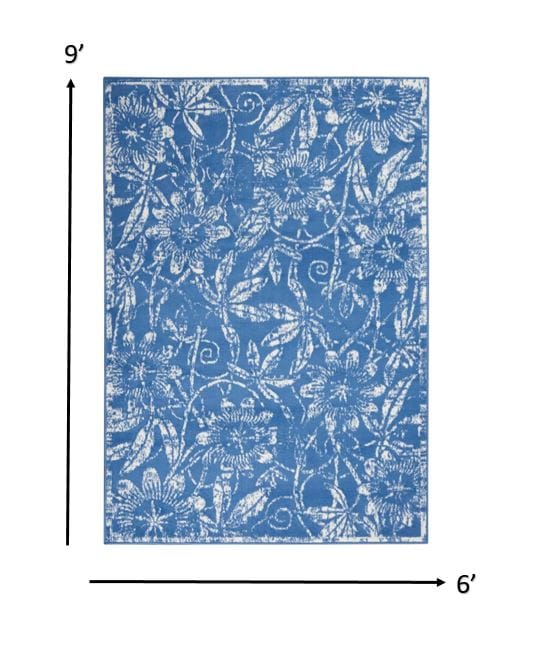 4’ X 6’ Blue And Ivory Floral Vines Area Rug
