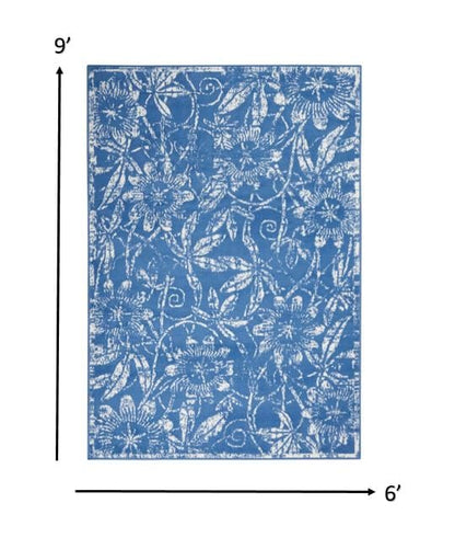 4’ X 6’ Blue And Ivory Floral Vines Area Rug