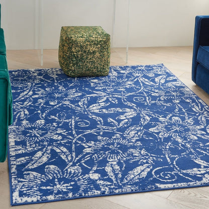 4’ X 6’ Navy And Ivory Floral Vines Area Rug