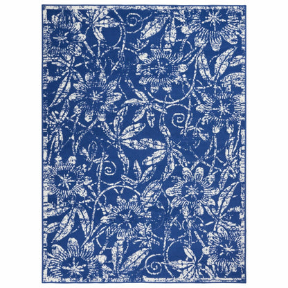 4’ X 6’ Navy And Ivory Floral Vines Area Rug