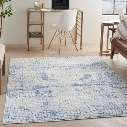 4’ X 6’ Gray And Blue Abstract Grids Area Rug