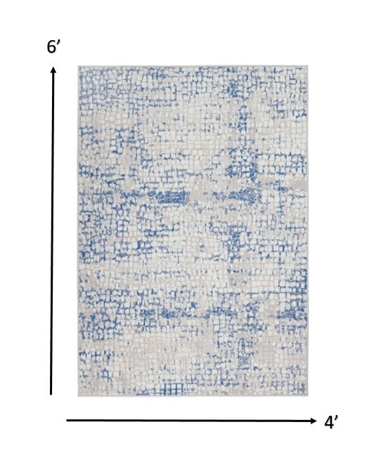 4’ X 6’ Gray And Blue Abstract Grids Area Rug