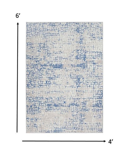 4’ X 6’ Gray And Blue Abstract Grids Area Rug