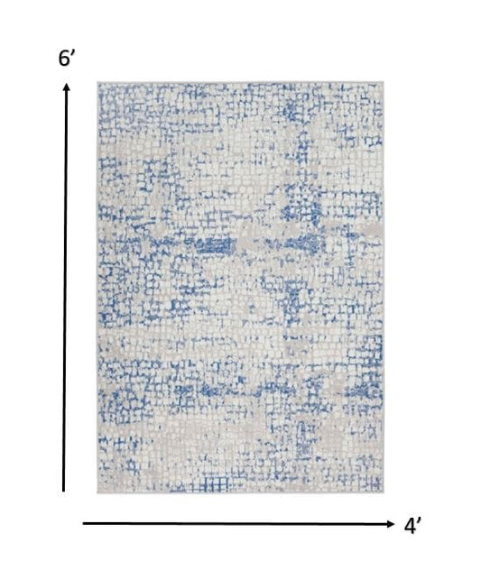 4’ X 6’ Gray And Blue Abstract Grids Area Rug