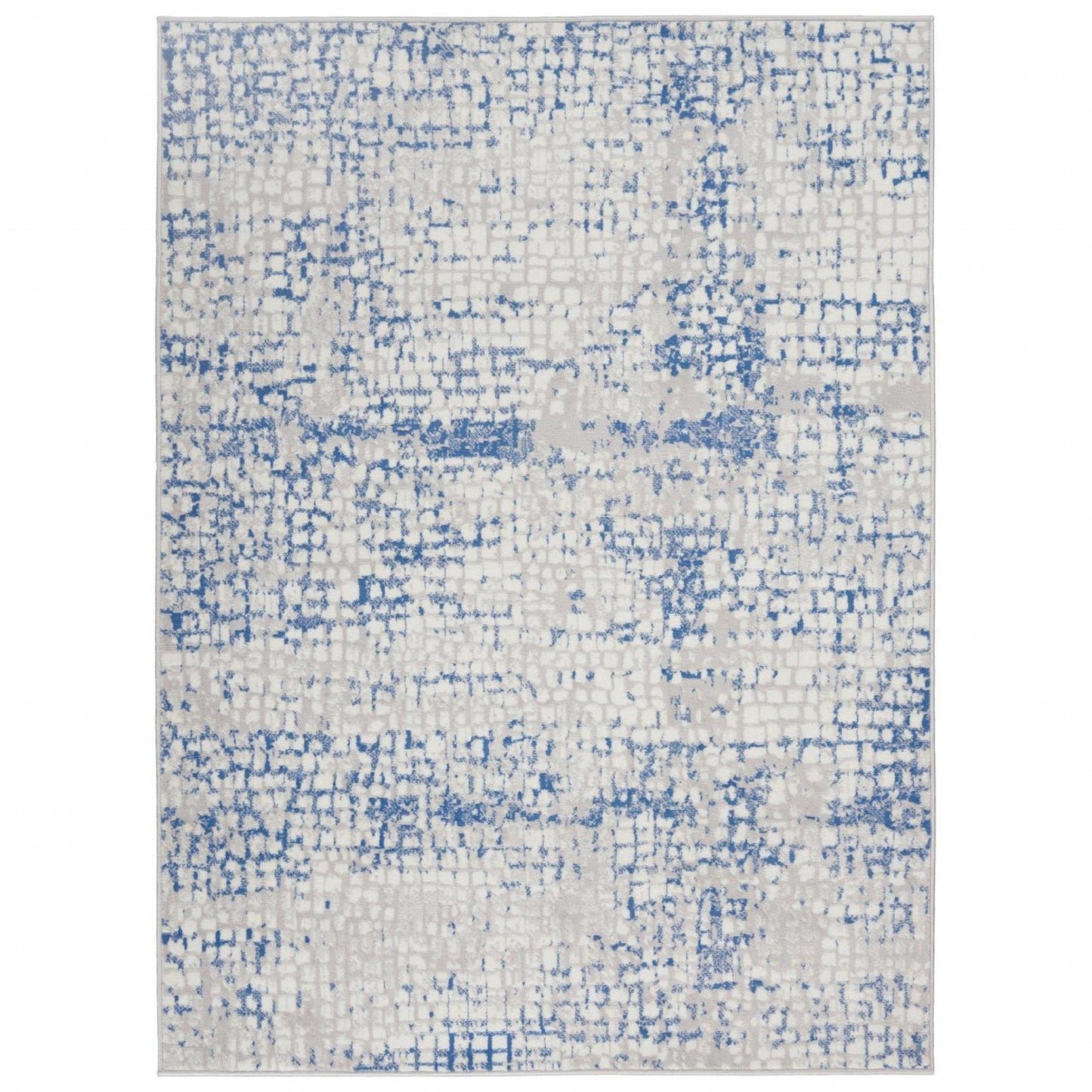 4’ X 6’ Gray And Blue Abstract Grids Area Rug