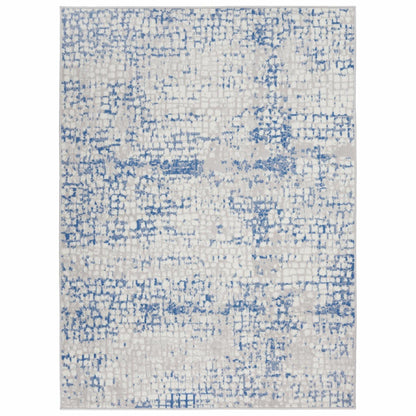 4’ X 6’ Gray And Blue Abstract Grids Area Rug