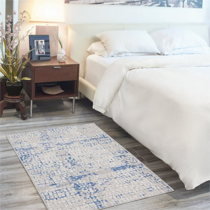 4’ X 6’ Gray And Blue Abstract Grids Area Rug