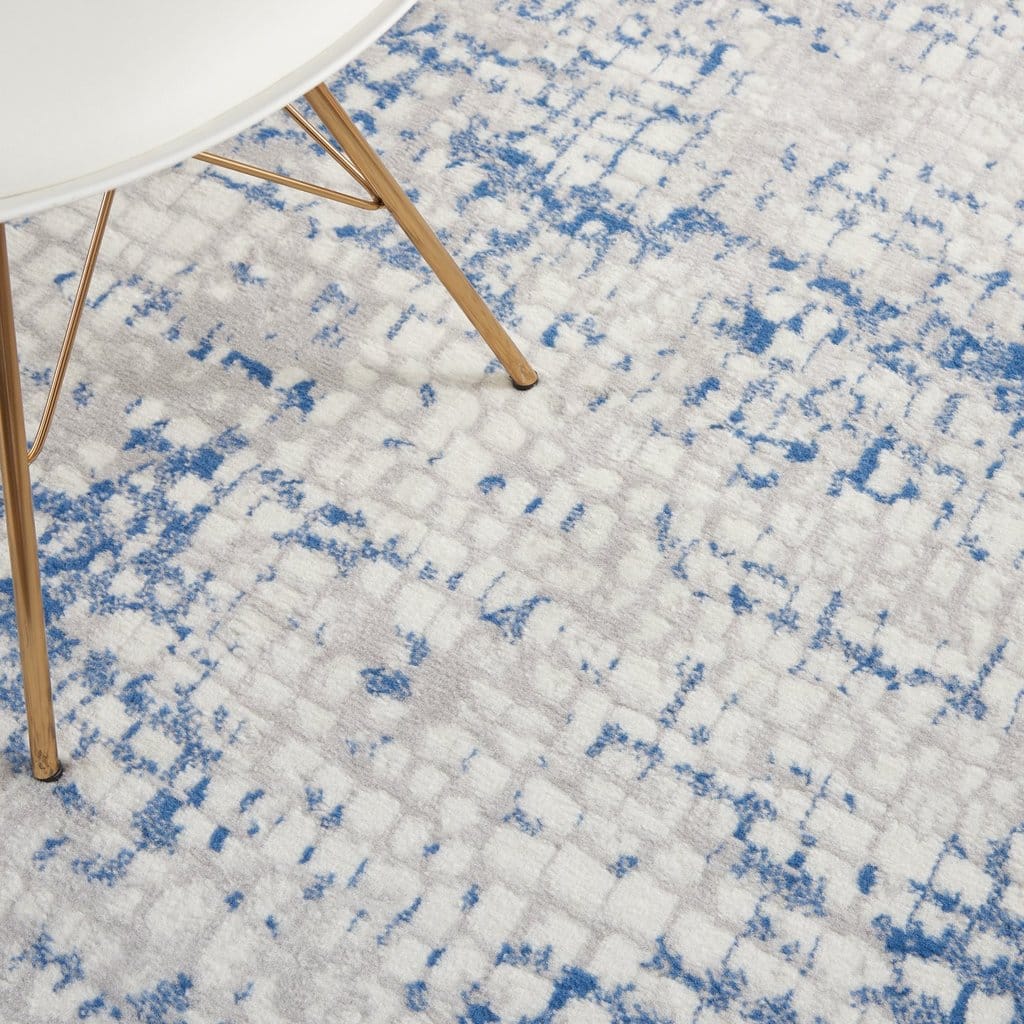 4’ X 6’ Gray And Blue Abstract Grids Area Rug