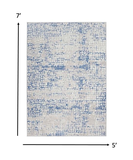 4’ X 6’ Gray And Blue Abstract Grids Area Rug