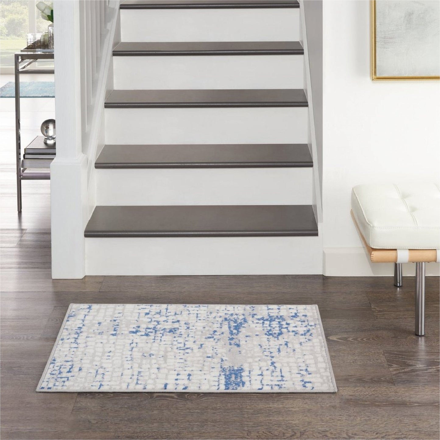 4’ X 6’ Gray And Blue Abstract Grids Area Rug