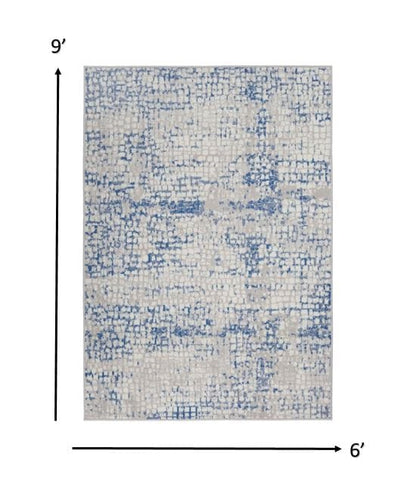 4’ X 6’ Gray And Blue Abstract Grids Area Rug