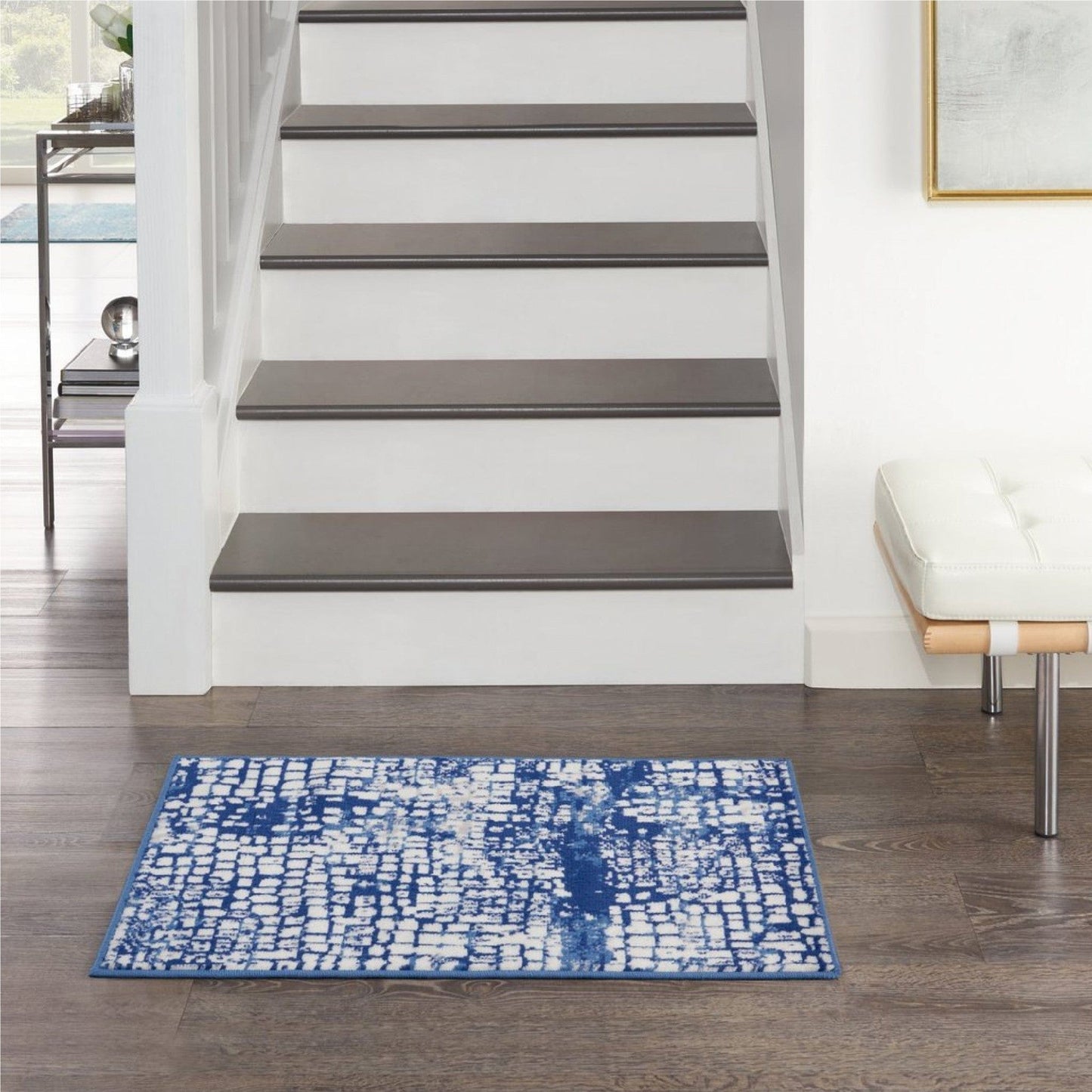 4’ X 6’ Ivory And Navy Abstract Grids Area Rug