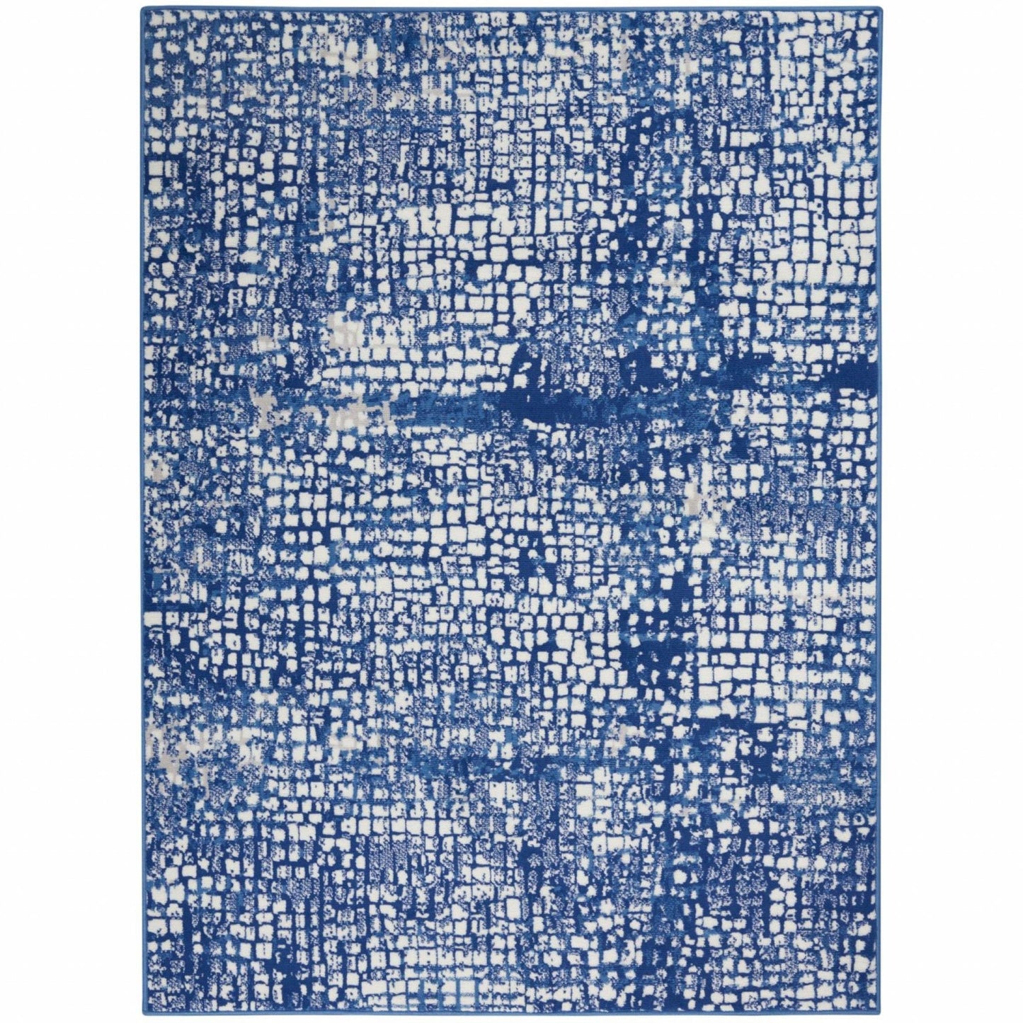 4’ X 6’ Ivory And Navy Abstract Grids Area Rug