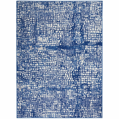 4’ X 6’ Ivory And Navy Abstract Grids Area Rug