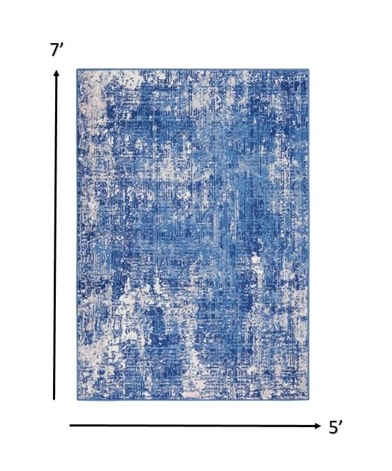 4’ X 6’ Blue And Ivory Abstract Splash Area Rug