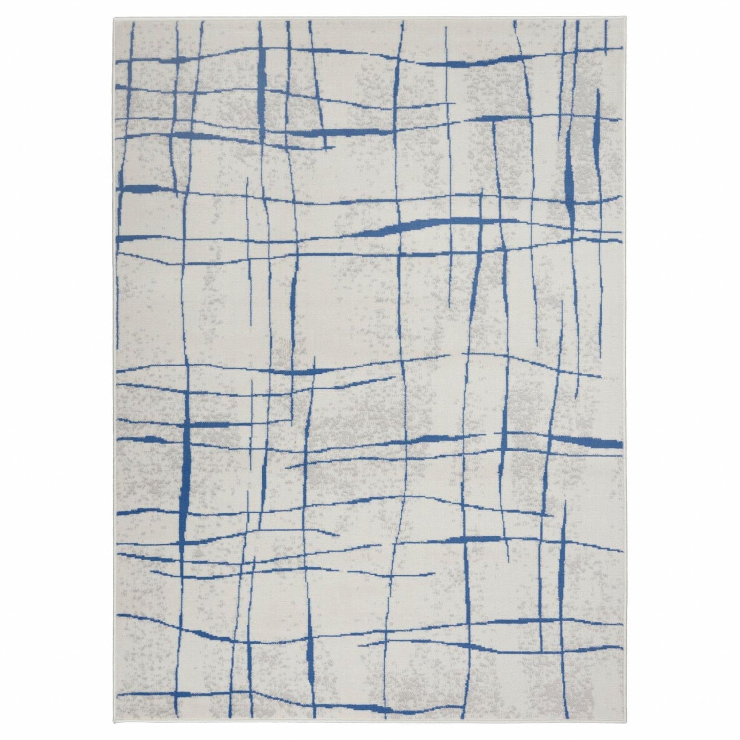 5’ X 7’ Ivory And Blue Irregular Grids Area Rug