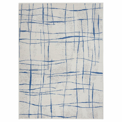 5’ X 7’ Ivory And Blue Irregular Grids Area Rug