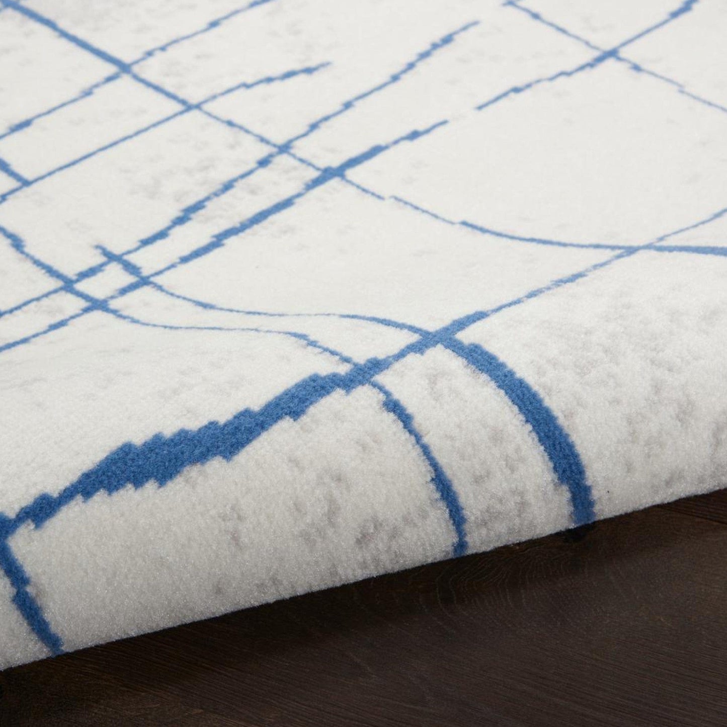5’ X 7’ Ivory And Blue Irregular Grids Area Rug
