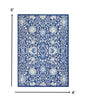 4’ X 6’ Navy And Ivory Intricate Floral Area Rug