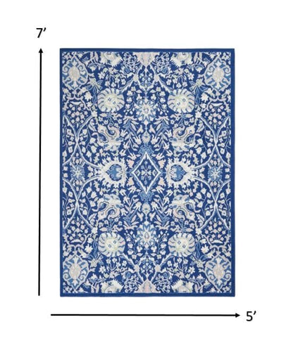 4’ X 6’ Navy And Ivory Intricate Floral Area Rug