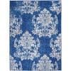 4’ X 6’ Ivory And Navy Damask Area Rug