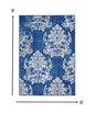 4’ X 6’ Ivory And Navy Damask Area Rug