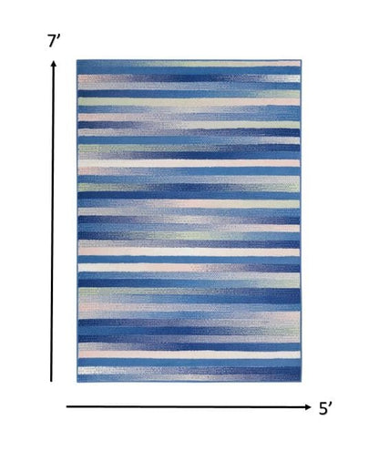 4’ X 6’ Blue And Ivory Halftone Stripe Area Rug