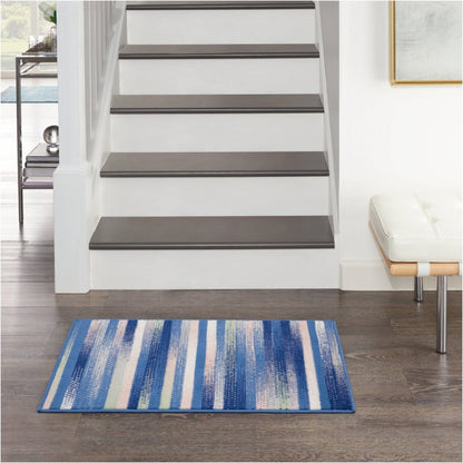 4’ X 6’ Blue And Ivory Halftone Stripe Area Rug