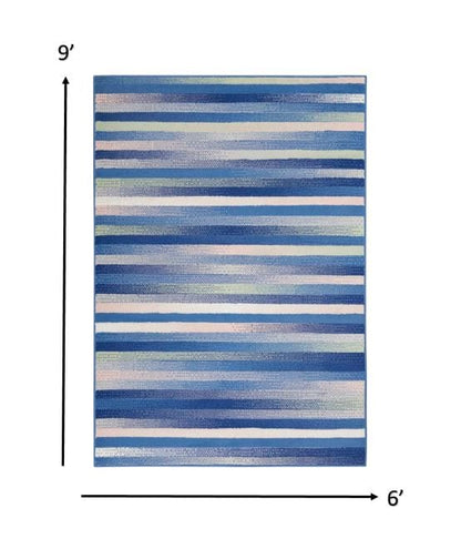 4’ X 6’ Blue And Ivory Halftone Stripe Area Rug