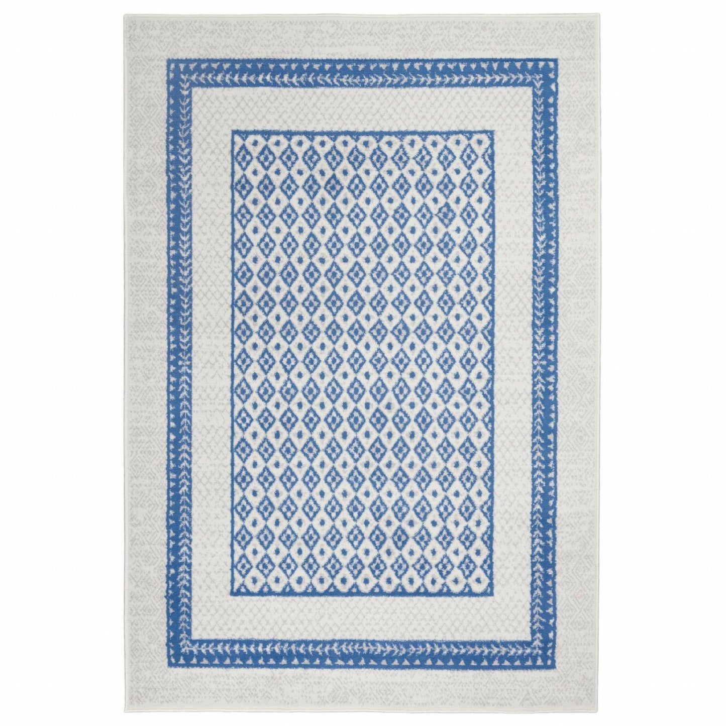 4’ X 6’ Ivory And Blue Geometric Area Rug