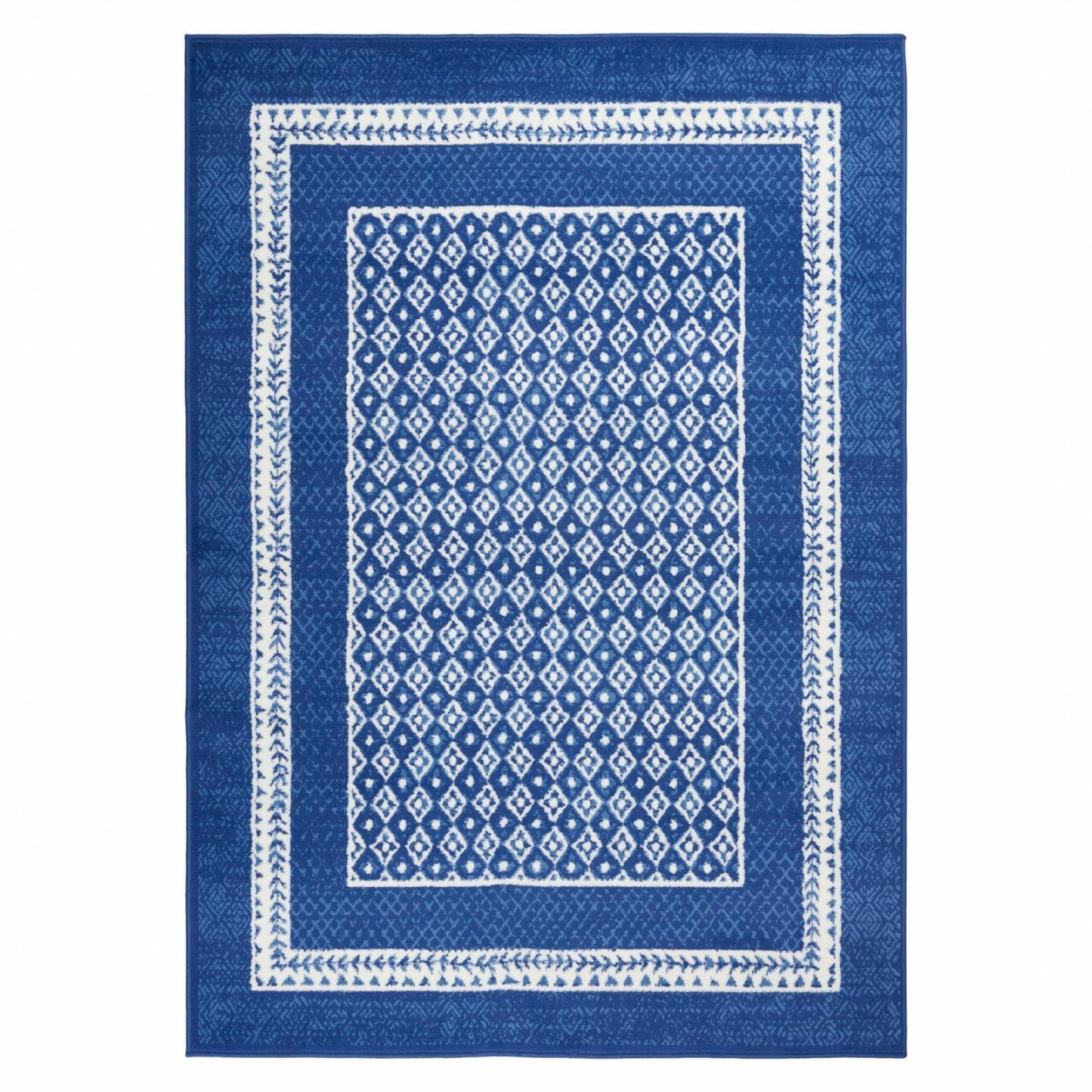 4’ X 6’ Navy And Ivory Geometric Area Rug