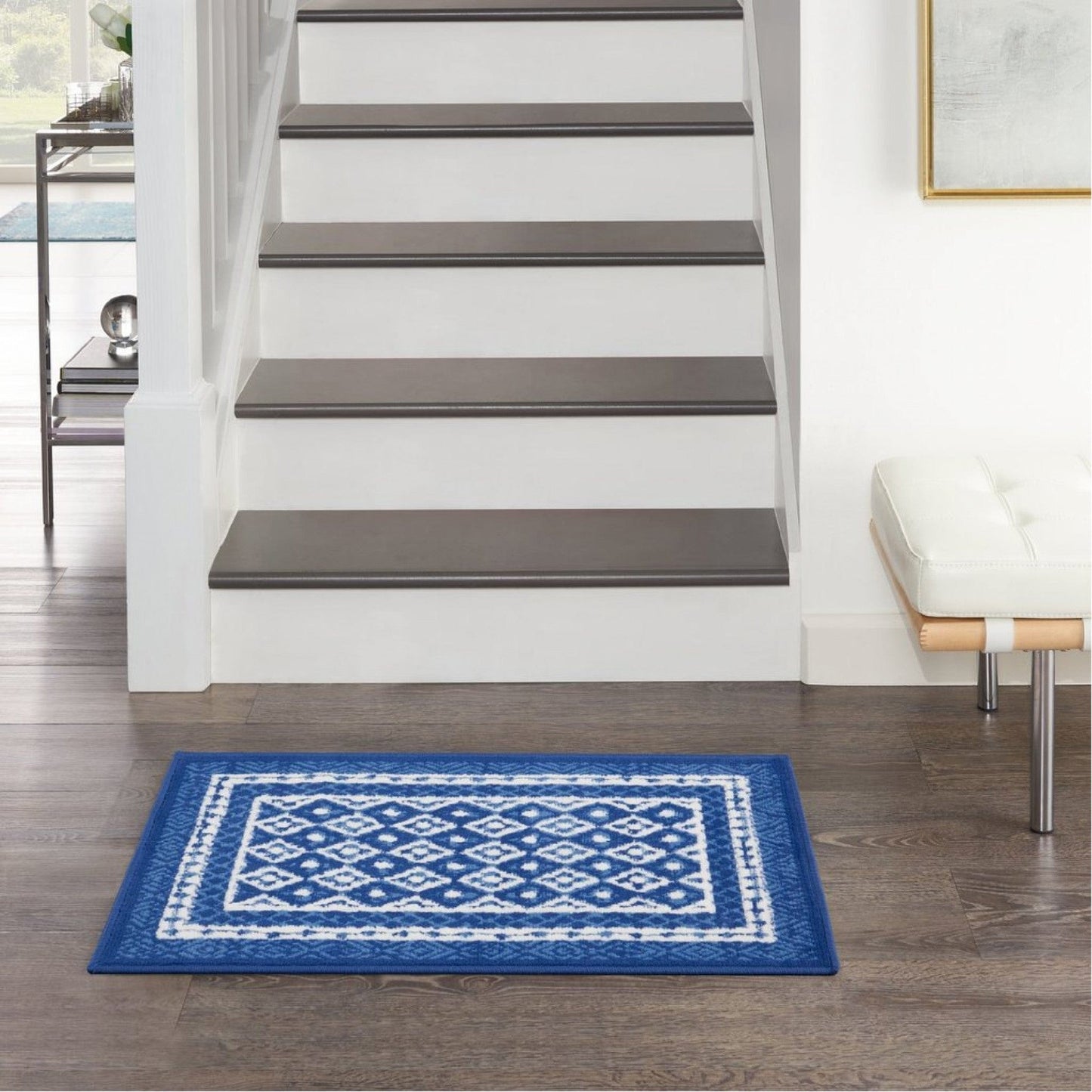4’ X 6’ Navy And Ivory Geometric Area Rug