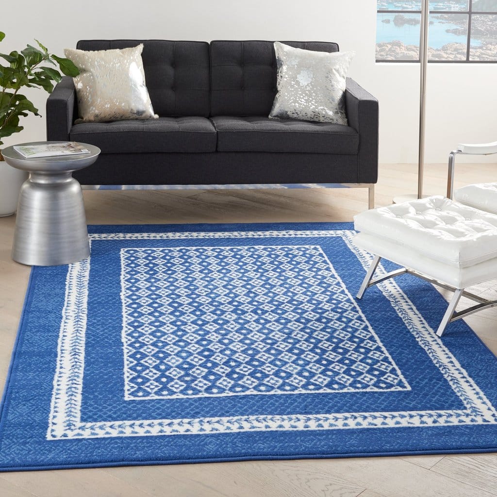 4’ X 6’ Navy And Ivory Geometric Area Rug