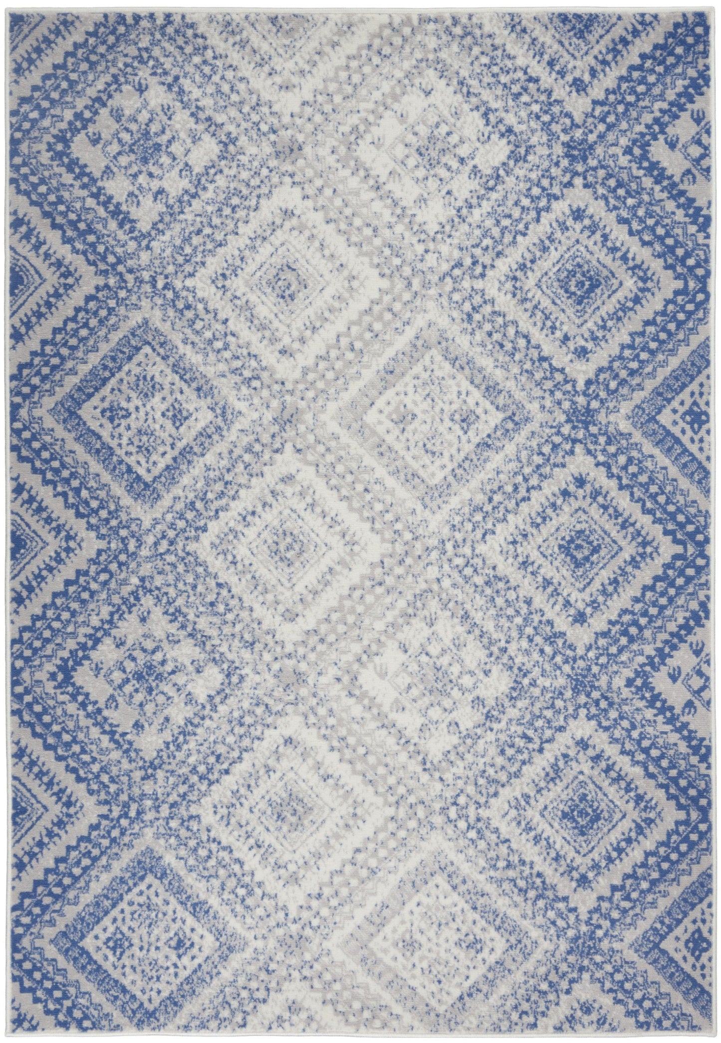 4’X6’ Ivory And Blue Lattice Area Rug