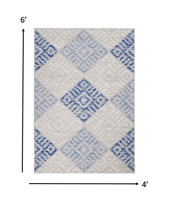 4’ X 6’ Gray And Blue Diamonds Area Rug