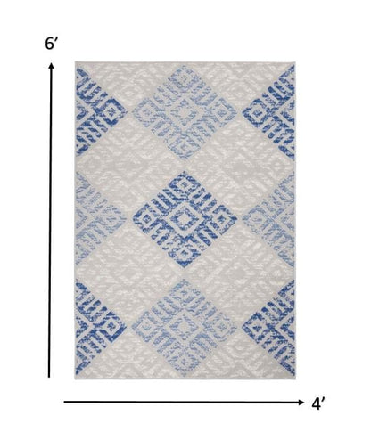 4’ X 6’ Gray And Blue Diamonds Area Rug