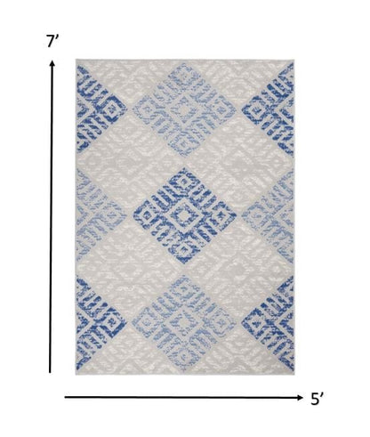 4’ X 6’ Gray And Blue Diamonds Area Rug
