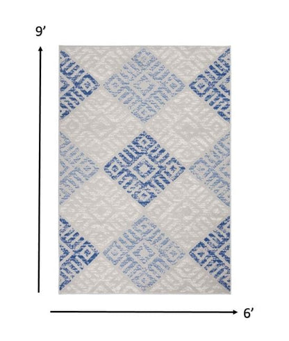 4’ X 6’ Gray And Blue Diamonds Area Rug