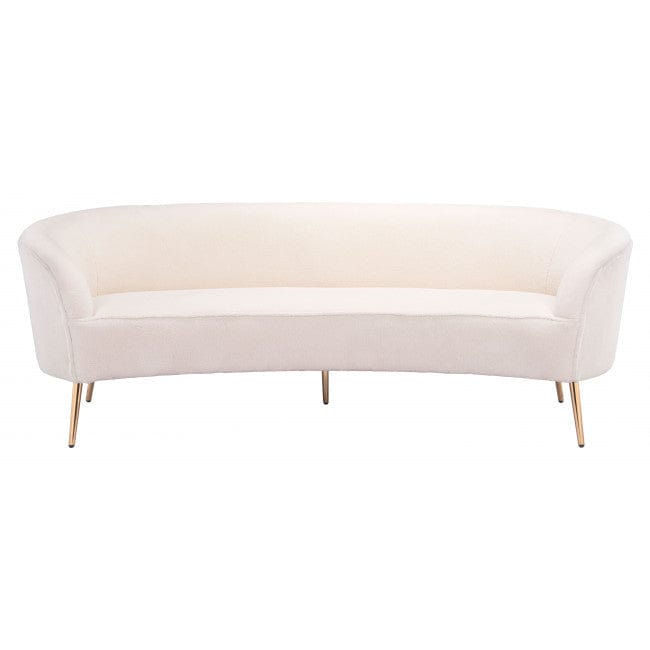 Boho Chic White Plush with Gold Sofa