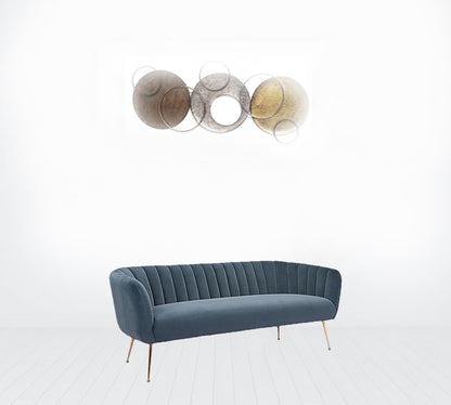 70" Dark Gray Tufted Velvet And Gold Metal Standard Sofa