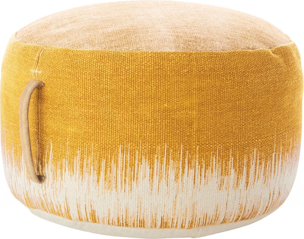 20"  Rustic Yellow Abstract Round Pouf Ottoman