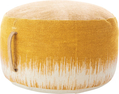 20"  Rustic Yellow Abstract Round Pouf Ottoman