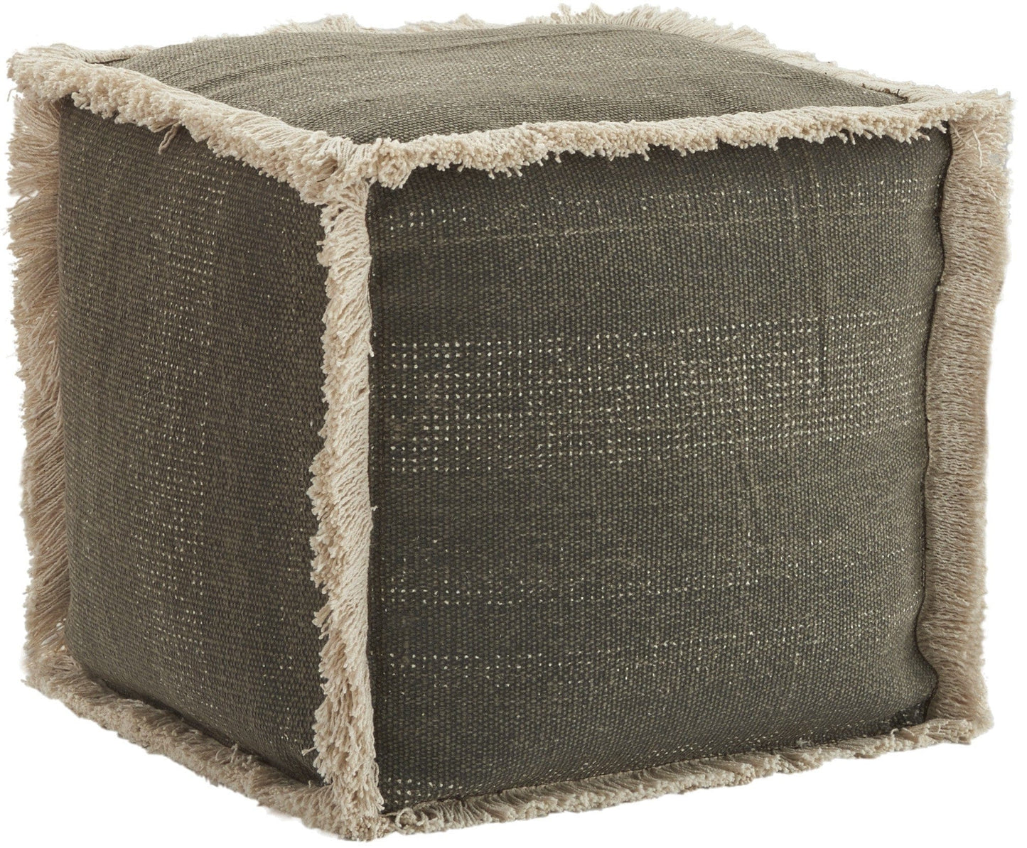 Slate Textural Shaggy Edge Pouf Ottoman