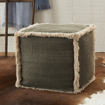 Slate Textural Shaggy Edge Pouf Ottoman