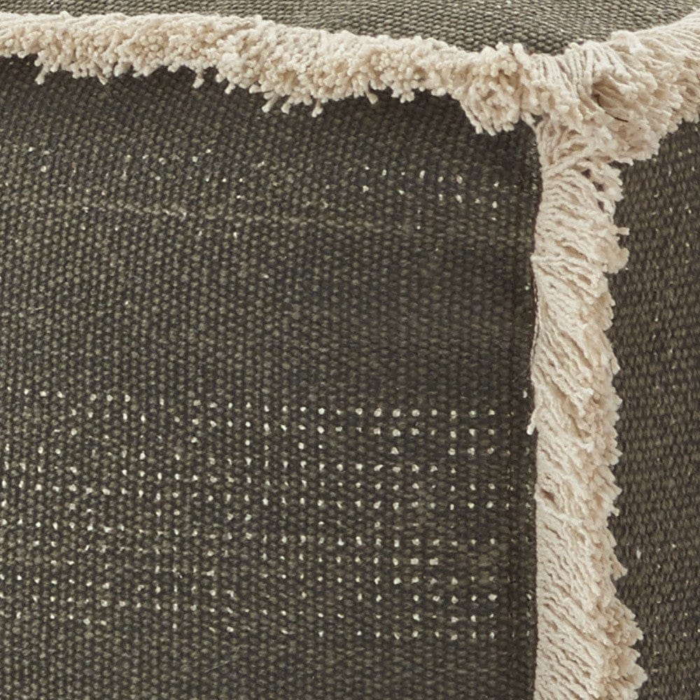 Slate Textural Shaggy Edge Pouf Ottoman