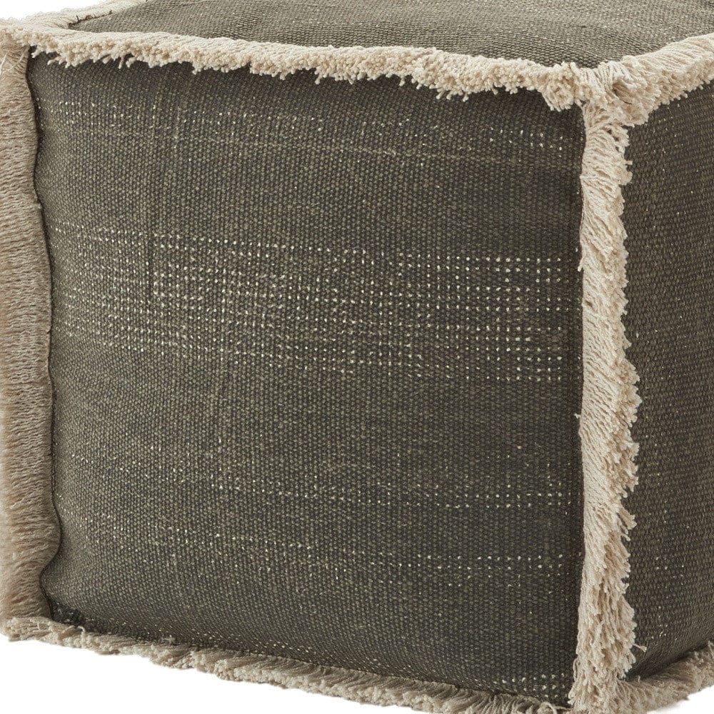 Slate Textural Shaggy Edge Pouf Ottoman