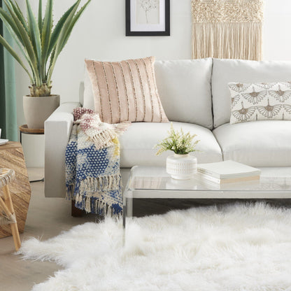 Glam Blush Pink And Gold Beaded Accent Throw Pillow