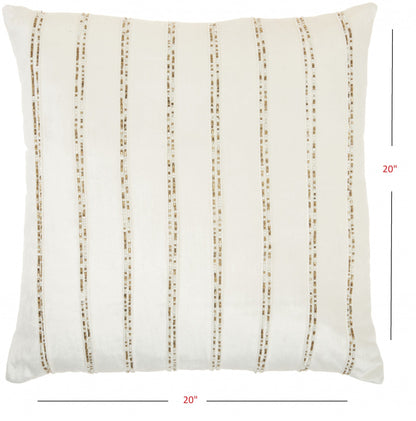 Glam Ivory And Gold Accent Throw Pillow With Beaded Details